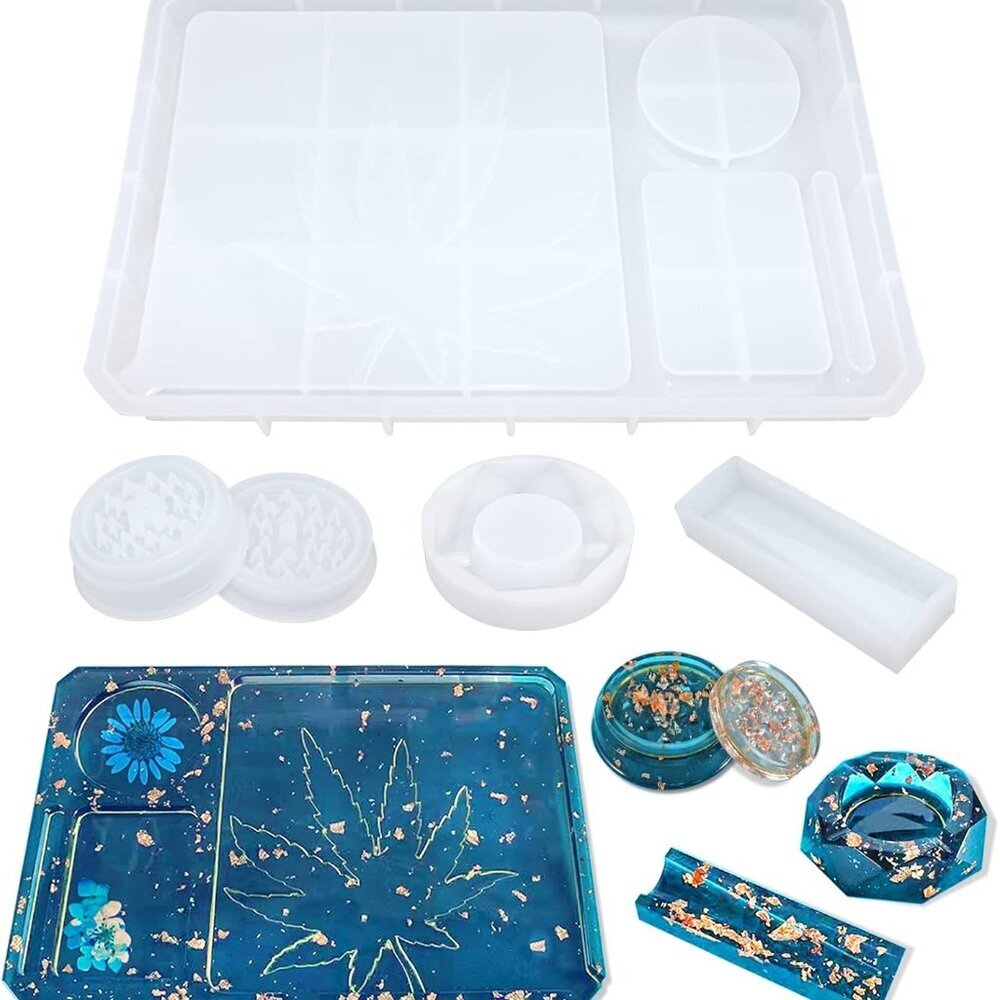 5 PCS Resin Molds Silicone Molds for Epoxy Resin with Large Rolling Tray Mold an